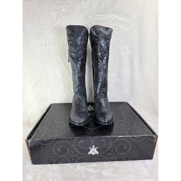Johnny Ringo Womens Black Leather Studded Western Cowboy Boots Style JRS80615B